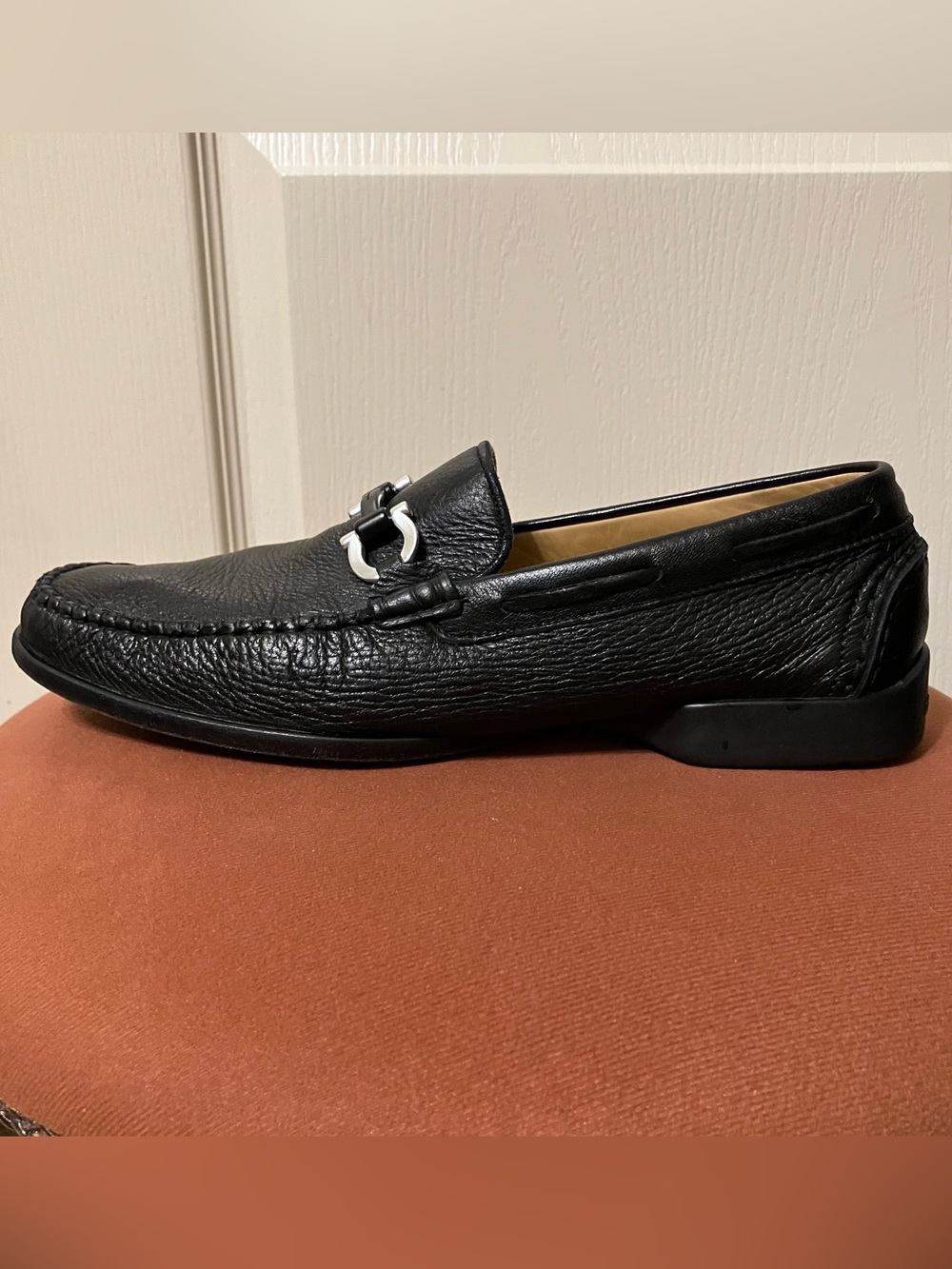 Salvatore Ferragamo GANCINI Loafers TEXTURED LEATHER Black -Sz 7 D Made in Italy - Picture 9 of 16